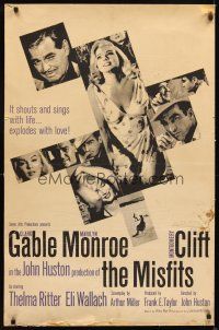 5b468 MISFITS 1sh '61 John Huston directed, Clark Gable, sexy Marilyn Monroe, Montgomery Clift!