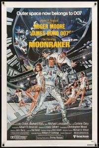 5b472 MOONRAKER 1sh '79 art of Roger Moore as James Bond & sexy Lois Chiles by Goozee!