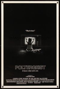 5b543 POLTERGEIST heavy stock 1sh '82 Tobe Hooper, classic, they're here, Heather O'Rourke by TV!