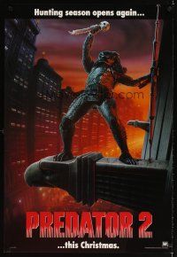 5b547 PREDATOR 2 teaser DS 1sh '90 great full-length artwork of alien hunter in L.A.!