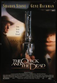 5b560 QUICK & THE DEAD 1sh '95 super close up of Sharon Stone with gun & Gene Hackman!