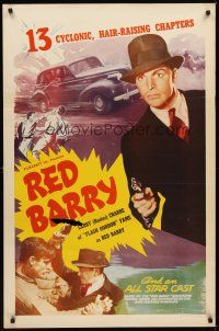 5b570 RED BARRY 1sh R48 cool image of detective Buster Crabbe with gun, Universal serial!