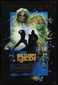 5b585 RETURN OF THE JEDI style D advance 1sh R97 George Lucas classic, different Drew Struzan art!