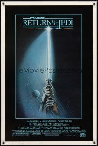 5b580 RETURN OF THE JEDI 1sh '83 George Lucas classic, great artwork of hands holding lightsaber!