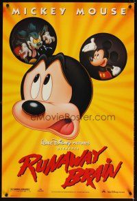 5b613 RUNAWAY BRAIN DS 1sh '95 Disney, great huge Mickey Mouse Jekyll & Hyde cartoon image!