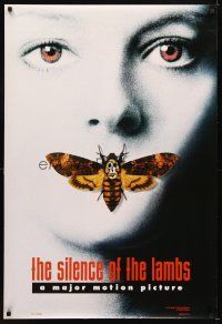 5b636 SILENCE OF THE LAMBS style A teaser DS 1sh '90 image of Jodie Foster with moth over mouth!