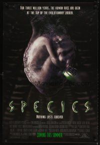 5b658 SPECIES advance 1sh '95 creepy artwork of alien Natasha Henstridge in embryo sac!