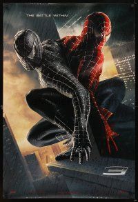 5b664 SPIDER-MAN 3 teaser DS 1sh '07 Tobey Maguire in red & black costumes, the battle within!