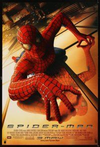5b659 SPIDER-MAN advance DS 1sh '02 Tobey Maguire crawling up wall, Sam Raimi, Marvel Comics!