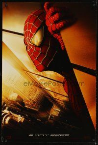 5b660 SPIDER-MAN teaser DS 1sh '02 image of WTC, Tobey Maguire, Sam Raimi, Marvel Comics!