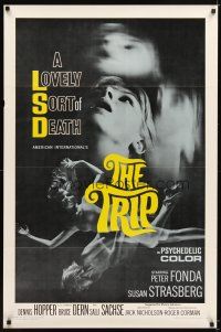 5b735 TRIP 1sh '67 AIP, written by Jack Nicholson, LSD, wild sexy psychedelic drug image!