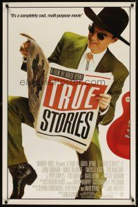 5b740 TRUE STORIES style B 1sh '86 image of star & director David Byrne reading newspaper!