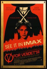 5b761 V FOR VENDETTA DS IMAX 1sh '06 Wachowski Bros, bald Natalie Portman, Hugo Weaving, 2 daggers!