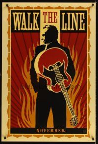 5b771 WALK THE LINE style A teaser DS 1sh '05 cool artwork of Joaquin Phoenix as Johnny Cash!
