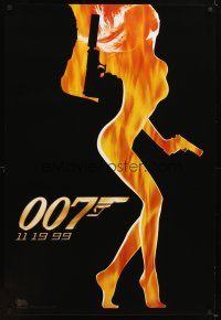 5b797 WORLD IS NOT ENOUGH teaser 1sh '99 James Bond, cool flaming silhouette of sexy girl!
