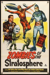 5b800 ZOMBIES OF THE STRATOSPHERE 1sh '52 great artwork image of aliens with guns!