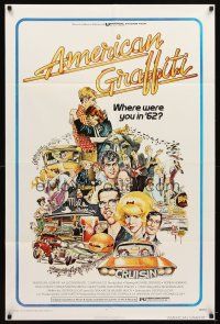 5c019 AMERICAN GRAFFITI 1sh '73 George Lucas teen classic, it was the time of your life!