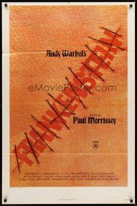 5c026 ANDY WARHOL'S FRANKENSTEIN 1sh '74 Paul Morrissey, great image of title in stitches!