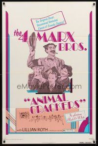 5c028 ANIMAL CRACKERS 1sh R74 wacky artwork of all four Marx Brothers!