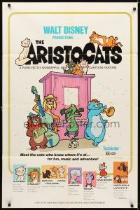 5c034 ARISTOCATS 1sh '71 Walt Disney feline jazz musical cartoon, great image!