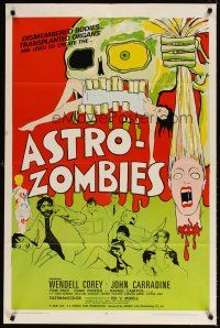 5c036 ASTRO-ZOMBIES 1sh '68 wild art of creature eating sexy girl & holding severed head!