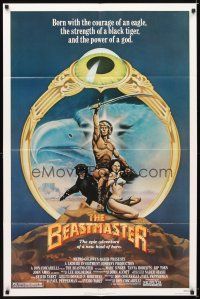 5c053 BEASTMASTER 1sh '82 cool fantasy art of barechested Marc Singer & sexy Tanya Roberts!