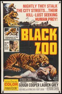 5c070 BLACK ZOO 1sh '63 cool horror image of fang and claw killers stalking the city streets!