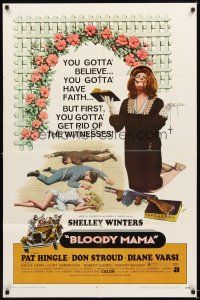 5c073 BLOODY MAMA 1sh '70 Roger Corman, AIP, crazy Shelley Winters w/Bible and tommy gun!