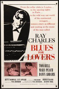 5c075 BLUES FOR LOVERS 1sh '66 Ballad in Blue, cool b&w image of Ray Charles playing piano!