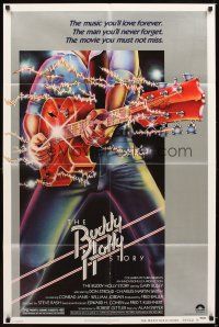 5c093 BUDDY HOLLY STORY style B 1sh '78 Gary Busey great art of electrified guitar, rock 'n' roll!