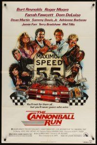 5c105 CANNONBALL RUN 1sh '81 Burt Reynolds, Farrah Fawcett, Drew Struzan car racing art!