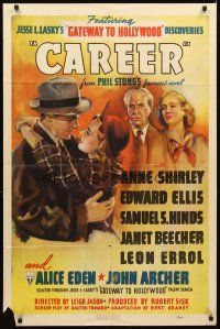 5c109 CAREER 1sh '39 Anne Shirley, Edward Ellis, from Phil Stong's famous novel!