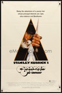 5c131 CLOCKWORK ORANGE r-rated 1sh '72 Stanley Kubrick classic, Philip Castle art of McDowell!