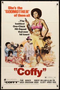 5c134 COFFY 1sh '73 sexy art of baddest chick Pam Grier, Jack Hill blaxploitation classic!