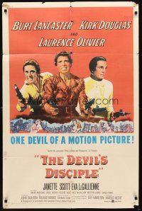 5c168 DEVIL'S DISCIPLE 1sh '59 Burt Lancaster, Kirk Douglas & Laurence Olivier all with two guns!