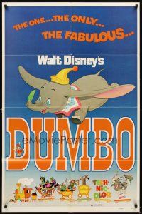 5c195 DUMBO 1sh R72 colorful art from Walt Disney circus elephant classic!