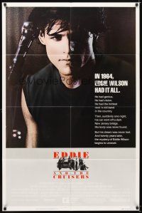 5c200 EDDIE & THE CRUISERS 1sh '83 close up of Michael Pare with microphone, rock 'n' roll!