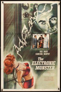 5c201 ELECTRONIC MONSTER 1sh '60 Rod Cameron, artwork of sexy girl shocked by electricity!