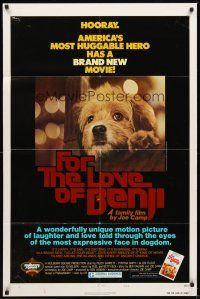 5c241 FOR THE LOVE OF BENJI style B 1sh '77 Joe Camp directed, loveable dog!