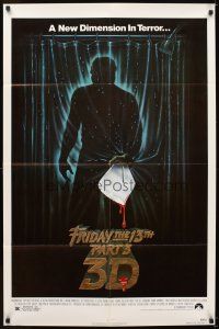 5c255 FRIDAY THE 13th PART 3 - 3D 1sh '82 slasher sequel, art of Jason stabbing through shower!