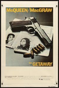 5c270 GETAWAY 1sh '72 Steve McQueen, Ali McGraw, Sam Peckinpah, cool gun & passports image!