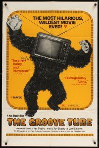 5c293 GROOVE TUBE 1sh '74 Chevy Chase, like TV's Saturday Night Live, wild image of gorilla w/tv!