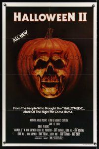 5c300 HALLOWEEN II 1sh '81 cool jack-o-lantern skull image, more of the night HE came home!