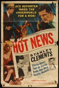 5c329 HOT NEWS 1sh '53 ace reporter Stanley Clements, cool newspaper artwork!