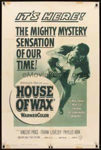 5c333 HOUSE OF WAX 1sh '53 great horror artwork of monster & grabbing sexy girl!