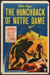 5c339 HUNCHBACK OF NOTRE DAME style A 1sh R52 Victor Hugo, best Charles Laughton & Maureen O'Hara!