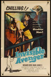 5c360 INVISIBLE AVENGER 1sh '58 the unseen Shadow Man, cool chilling horror artwork!
