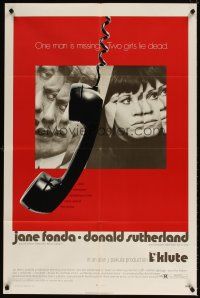 5c392 KLUTE rare alternate style 1sh '71 Donald Sutherland & Jane Fonda, dangling telephone art!