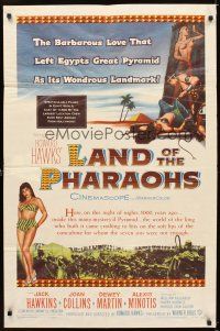 5c404 LAND OF THE PHARAOHS 1sh '55 sexy Egyptian Joan Collins wearing bikini by pyramids, Hawks