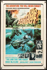 5c406 LAND THAT TIME FORGOT 1sh '75 Edgar Rice Burroughs, cool dinosaur art!